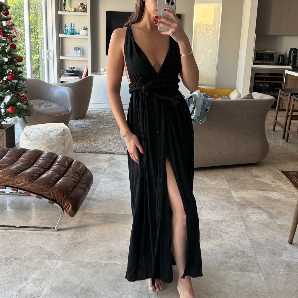 Spiritum Tulum Black Linen Maxi Dress